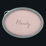 Hebilla De Cinturón Oval Caligrafía Elegante Rosa Plata de Oro Nombre simpl<br><div class="desc">¿Buscando una caligrafía hermosa con una letra estética? Este diseño simple y llamativo es para ti. Este producto impresiona inmediatamente a quienes lo ven. El diseño elegante y refinado reflejará inmediatamente la calidad de su relación y familia.</div>