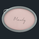 Hebilla De Cinturón Oval Caligrafía Elegante Rosa Plata de Oro Nombre simpl<br><div class="desc">¿Buscando una caligrafía hermosa con una letra estética? Este diseño simple y llamativo es para ti. Este producto impresiona inmediatamente a quienes lo ven. El diseño elegante y refinado reflejará inmediatamente la calidad de su relación y familia.</div>