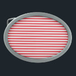 Hebilla De Cinturón Oval Caña de caramelo rojo y blanco simple rayado horiz<br><div class="desc">Cañón de caramelo rojo y blanco simple rayado horizontal.</div>