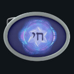 Hebilla De Cinturón Oval Chai - Promover la vida<br><div class="desc">El judaísmo enfatiza la importancia de la vida. Esta hebilla de cinturón presenta una imagen fractal azul que incorpora una estrella de David y "Chai",  hebreo de por vida.</div>
