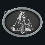Hebilla De Cinturón Oval Chin up hete abajo el vaquero vaquero que monta<br><div class="desc">Cita de vaquero,  hebilla de cinturón de amante. Caballo,  occidente,  diseño rural con caballo,  zapato de caballo y botas de vaquero occidentales en blanco y negro. Puedes transferir este diseño a cualquier otro producto de Zazzle,  mira: "Transferir diseño a un producto"!</div>