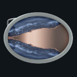Hebilla De Cinturón Oval Cobre de mármol de agre azul<br><div class="desc">Un ágata azul oscuro y un roperador,  una huella de mármol como fondo.</div>