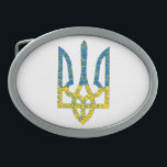 Hebilla De Cinturón Oval Colores de la bandera de Ucrania con textura de tr<br><div class="desc">Trident tryzub,  emblema nacional ucraniano texturizado,  con colores de la bandera ucraniana y patrón de círculo de apoplejía</div>