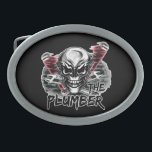 Hebilla De Cinturón Oval Cráneo del fontanero: El fontanero<br><div class="desc">Un cráneo fresco del fontanero con las llaves de tubo. ¡Un gran regalo para el fontanero! ¡Visita www.zazzle.com/plumberskull para ver los cráneos temáticos de un fontanero más fresco!</div>