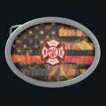 Hebilla De Cinturón Oval Cruz y llamas del bombero<br><div class="desc">Cruz y llamas del bombero</div>