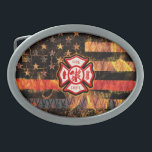 Hebilla De Cinturón Oval Cruz y llamas del bombero<br><div class="desc">Cruz y llamas del bombero</div>
