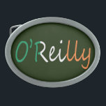 Hebilla De Cinturón Oval Cualquier nombre sobrepuesto en la bandera irlande<br><div class="desc">Personalice este producto con cualquier nombre que aparezca en los colores de la bandera irlandesa. Cada diseño se produce bajo petición para que puedas ver cómo se verá. Simplemente use el Chat de arriba o haga clic en el enlace "Mensaje" de abajo y envíeme un mensaje con el nombre del...</div>