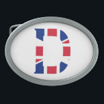 Hebilla De Cinturón Oval D Monograma sobrepuesto en la bandera de la Unión<br><div class="desc">D Monograma puesto en Union Jack Flag Belt Buckle Design © Trinkets and Things 2017 - AHP Design. Todos Los Derechos Reservados. 030417</div>