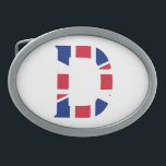 Hebilla De Cinturón Oval D Monograma sobrepuesto en la bandera de la Unión<br><div class="desc">D Monograma puesto en Union Jack Flag Belt Buckle Design © Trinkets and Things 2017 - AHP Design. Todos Los Derechos Reservados. 030417</div>