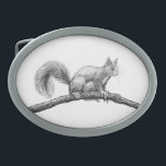 Hebilla De Cinturón Oval Dibujo de ardillas<br><div class="desc">Dibujo en tinta de una ardilla sobre una rama dibujada para octubre de 2018</div>