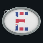 Hebilla De Cinturón Oval E Monograma sobrepuesto sobre bandera de la Unión<br><div class="desc">E Monograma colocado sobre el diseño de la hebilla del cinturón de bandera de la Unión © Trinkets and Things 2017 - AHP Design. Todos Los Derechos Reservados. 030417</div>