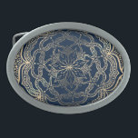 Hebilla De Cinturón Oval Elegante Mandala Art Boho Gold y Marina Blue Luxur<br><div class="desc">Hermosas obras de arte de mandala de color dorado con fondo azul marino.</div>
