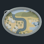 Hebilla De Cinturón Oval Elegante mapa de viajes de vacaciones de personali<br><div class="desc">Mapa de personalizados en estilo plano dibujado con puntos de referencia,  montañas,  carreteras,  mar,  río,  bosque y casas</div>
