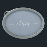 Hebilla De Cinturón Oval Elegante Monograma moderno Minimalista azul turbio<br><div class="desc">Presentamos nuestra Dusty Blue Minimalista Monogram Elegant Collection: Eleva tu estilo con sofisticación y encanto intemporal. Nuestra colección presenta diseños minimalistas en un suave y polvoriento matiz azul, realzados con elegantes monogramas adaptados a su gusto personal. Desde la papelería refinada hasta los accesorios versátiles, cada pieza de nuestra colección está...</div>