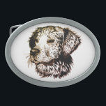 Hebilla De Cinturón Oval Esbozo de cachorro marrón<br><div class="desc">Un joven perro esbozado en un retrato de la cabeza marrón</div>