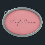 Hebilla De Cinturón Oval Escritura a mano Nombre profesional simple rosa si<br><div class="desc">Esta plantilla se puede personalizar para satisfacer todas las ocupaciones profesionales.</div>