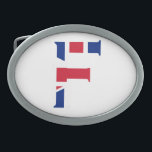 Hebilla De Cinturón Oval F Monograma sobrepuesto en la bandera de la Unión<br><div class="desc">F Monograma colocado sobre el diseño de la hebilla del cinturón de bandera de la Unión © Trinkets and Things 2017 - AHP Design. Todos Los Derechos Reservados. 030417</div>