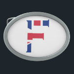 Hebilla De Cinturón Oval F Monograma sobrepuesto en la bandera de la Unión<br><div class="desc">F Monograma colocado sobre el diseño de la hebilla del cinturón de bandera de la Unión © Trinkets and Things 2017 - AHP Design. Todos Los Derechos Reservados. 030417</div>