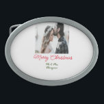 Hebilla De Cinturón Oval Feliz Navidad pareja foto añadir nombre feliz navi<br><div class="desc">diseño</div>