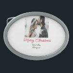 Hebilla De Cinturón Oval Feliz Navidad pareja foto añadir nombre feliz navi<br><div class="desc">diseño</div>