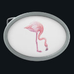 Hebilla De Cinturón Oval Flamingo<br><div class="desc">Pintura acuarela de un ave flamingo rosa</div>