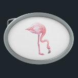 Hebilla De Cinturón Oval Flamingo<br><div class="desc">Pintura acuarela de un ave flamingo rosa</div>