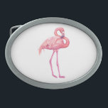 Hebilla De Cinturón Oval Flamingo 2<br><div class="desc">Pintura acuarela de un ave flamingo rosa</div>