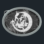 Hebilla De Cinturón Oval Fuego de dragones<br><div class="desc">Arte tribal. Dragón haciendo estallar fuego. Blanco y negro.</div>