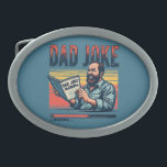 Hebilla De Cinturón Oval Funny Dad Joke Retro Humor Vintage Aesthetic<br><div class="desc">This retro-inspired design captures the essence of classic dad humor with a bearded father figure deeply engrossed in his "Dad Joke Manual, " preparing for his next pun-filled moment. The bold vintage typography and sunset-striped backdrop give it a nostalgic aesthetic, blending a 70s western feel with a touch of rugged...</div>