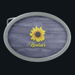 Hebilla De Cinturón Oval Girasol ruso de Kansas<br><div class="desc">Girasol ruso de Kansas</div>
