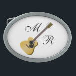 Hebilla De Cinturón Oval Guitarra Acústica Monogramada<br><div class="desc">La guitarra acústica de la hebilla de cinturón monogramada que usted puede personalizar con cualquier texto de su elección. Si necesita ayuda para personalizar,  póngase en contacto con nosotros a través del enlace de esta página. Diseño de guitarra eléctrica hebilla de cinturón personalizada</div>