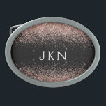 Hebilla De Cinturón Oval Iniciales monogramas de Purpurina rosado de Rubor<br><div class="desc">Oro negro y Rosa - Hebilla Monograma del Purpurina de espuma rosada Rubor. Esto hace que la graduación perfecta, dulce 16 16, 18, 21, 30, 40, 50, 60, 70, 80, 90, 100 años, boda, ducha de novias, aniversario, ducha de bebé o despedida de soltera para alguien que ama el lujo...</div>