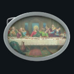 Hebilla De Cinturón Oval La última cena originalmente de Leonardo da Vinci<br><div class="desc">Ilustracion vintage de la época renacentista de arte fino pintura de la última cena de Leonardo da Vinci. La Última Cena fue la última comida que Jesucristo compartió con sus doce apóstoles y discípulos antes de su muerte. La Última Cena retrata específicamente la reacción dada por cada apóstol cuando el...</div>