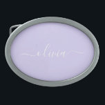 Hebilla De Cinturón Oval Lavender Purple Modern Script Girly Monograma Nomb<br><div class="desc">Cubierta de Monograma de Lavanda Purple Simple Script. Esto hace que la graduación perfecta, dulce 16 16, 18, 21, 30, 40, 50, 60, 70, 80, 90, 100 años, boda, ducha de novias, aniversario, ducha de bebé o despedida de soltera para alguien que ama el lujo y los estilos de moda....</div>