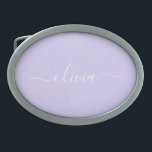 Hebilla De Cinturón Oval Lavender Purple Modern Script Girly Monograma Nomb<br><div class="desc">Cubierta de Monograma de Lavanda Purple Simple Script. Esto hace que la graduación perfecta, dulce 16 16, 18, 21, 30, 40, 50, 60, 70, 80, 90, 100 años, boda, ducha de novias, aniversario, ducha de bebé o despedida de soltera para alguien que ama el lujo y los estilos de moda....</div>