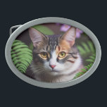 Hebilla De Cinturón Oval Lilah el Tortoiseshell: un gato bello<br><div class="desc">Descanso fotografiado es Lilah,  el colorido gato tabby</div>