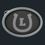 Hebilla De Cinturón Oval Logotipo de la herradura de la suerte personalizad<br><div class="desc">La hebilla del cinturón de seguridad del personalizado del logo de la herradura afortunada. Personaliza con texto, número de suerte o monograma. Color negro y blanco o personalizado. Ideal para el dueño de una granja o rancho, jinete, amante de los caballos, agricultor, vaquero, dueño de caballo, coworker, papá, etc. Los...</div>