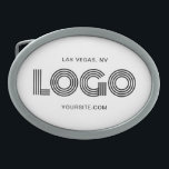 Hebilla De Cinturón Oval Logotipo rectangular moderno blanco y negro<br><div class="desc">Añada su propia imagen de logotipo de negocios rectangular de estilo moderno, en negro o en color, para crear una hebilla de cinturón de forma ovalada promocional. Personalizar el estilo del tipo de letra, el tamaño y el color negro para que coincidan con las necesidades de su empresa. Cambie el...</div>