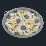 Hebilla De Cinturón Oval Marinas blancas, flores silvestres en amarillo<br><div class="desc">Patrón vector dibujado a mano con flores de margarita blanca</div>