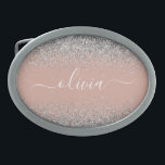 Hebilla De Cinturón Oval Monograma del Purpurina Rosa Rubor color plata ros<br><div class="desc">Oro Rosa - Banca Monograma con guion de Purpurina de espuma rosada y plateada Rubor. Esto hace que la graduación perfecta, dulce 16 16, 18, 21, 30, 40, 50, 60, 70, 80, 90, 100 años, boda, ducha de novias, aniversario, ducha de bebé o despedida de soltera para alguien que ama...</div>