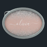 Hebilla De Cinturón Oval Monograma del Purpurina Rosa Rubor color plata ros<br><div class="desc">Oro Rosa - Banca Monograma con guion de Purpurina de espuma rosada y plateada Rubor. Esto hace que la graduación perfecta, dulce 16 16, 18, 21, 30, 40, 50, 60, 70, 80, 90, 100 años, boda, ducha de novias, aniversario, ducha de bebé o despedida de soltera para alguien que ama...</div>