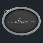 Hebilla De Cinturón Oval Monograma elegante Minimalista blanco negro y mode<br><div class="desc">Presentamos nuestra Colección de Monogramas Modernos Minimalistas en Blanco y Negro: Adopte la simplicidad y la sofisticación con nuestros diseños minimalistas, curados para elevar su estilo sin esfuerzo. Esta colección, elaborada con gran interés para la estética moderna, presenta elegantes diseños en blanco y negro acentuados por monogramas personalizados. Desde papel...</div>