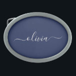 Hebilla De Cinturón Oval Monograma moderno azul y blanco de la Marina<br><div class="desc">Presentamos nuestra colección de Monogramas Moderno Azul y Blanco de la Marina: Eleva tu decoración de casa con nuestra sofisticada colección con un diseño contemporáneo de color azul marino y blanco. Cada una de las piezas está meticulosamente diseñada para exudar elegancia y estilo, perfecto para añadir un toque de modernidad...</div>