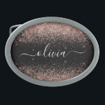 Hebilla De Cinturón Oval Monograma monograma de guion de Purpurina rosa de<br><div class="desc">Oro negro y Rosa - Hebilla Monograma del cinturón de nombres del Purpurina de chispa rosada Rubor. Esto hace que la graduación perfecta, dulce 16 16, 18, 21, 30, 40, 50, 60, 70, 80, 90, 100 años, boda, ducha de novias, aniversario, ducha de bebé o despedida de soltera para alguien...</div>