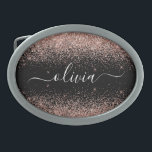 Hebilla De Cinturón Oval Monograma monograma de guion de Purpurina rosa de<br><div class="desc">Oro negro y Rosa - Hebilla Monograma del cinturón de nombres del Purpurina de chispa rosada Rubor. Esto hace que la graduación perfecta, dulce 16 16, 18, 21, 30, 40, 50, 60, 70, 80, 90, 100 años, boda, ducha de novias, aniversario, ducha de bebé o despedida de soltera para alguien...</div>