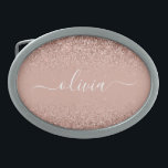 Hebilla De Cinturón Oval Monograma monograma de guion de Purpurina rosa de<br><div class="desc">Oro Rosa - Hebilla Monograma de la correa de nombres del Purpurina de espuma rosada de Rubor. Esto hace que la graduación perfecta, dulce 16 16, 18, 21, 30, 40, 50, 60, 70, 80, 90, 100 años, boda, ducha de novias, aniversario, ducha de bebé o despedida de soltera para alguien...</div>