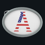 Hebilla De Cinturón Oval Monograma sobrepuesto en bandera de EEUU bcnt<br><div class="desc">Un Monograma sobre el diseño de la hebilla del cinturón de la bandera estadounidense © Trinkets and Things 2017 - AHP Design. Todos Los Derechos Reservados. 080517</div>