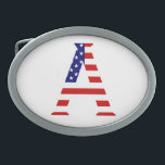 Hebilla De Cinturón Oval Monograma sobrepuesto en bandera de EEUU bcnt<br><div class="desc">Un Monograma sobre el diseño de la hebilla del cinturón de la bandera estadounidense © Trinkets and Things 2017 - AHP Design. Todos Los Derechos Reservados. 080517</div>