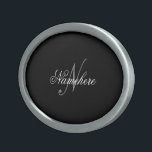 Hebilla De Cinturón Oval Monograma único personalizado de nombre blanco y n<br><div class="desc">Diseño de monograma único personalizado en blanco y negro para cualquier persona.</div>