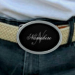 Hebilla De Cinturón Oval Monograma único personalizado de nombre blanco y n<br><div class="desc">Diseño de monograma único personalizado en blanco y negro para cualquier persona.</div>